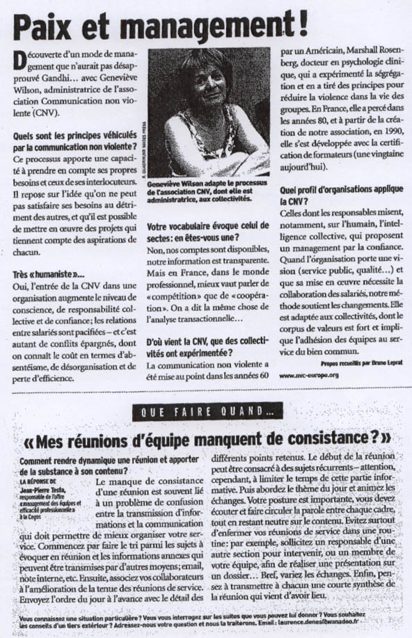 La Gazette, 30 avril 2007, Paix et Management!.jpg
